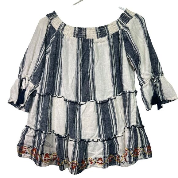 Knox Rose Peasant Blouse Women’s Large Linen Blend Bell Sleeve Embroidered - Picture 1 of 15